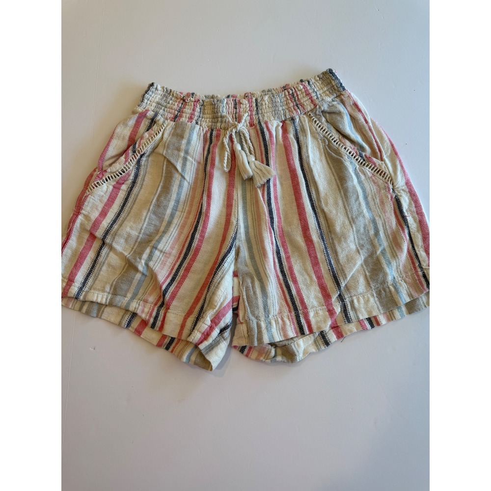 Briggs Striped Linen Blend Shorts Red Blue Smocked Waist Tassel Small